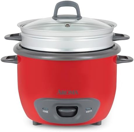 Red fourteen cup steamer and grain cooker