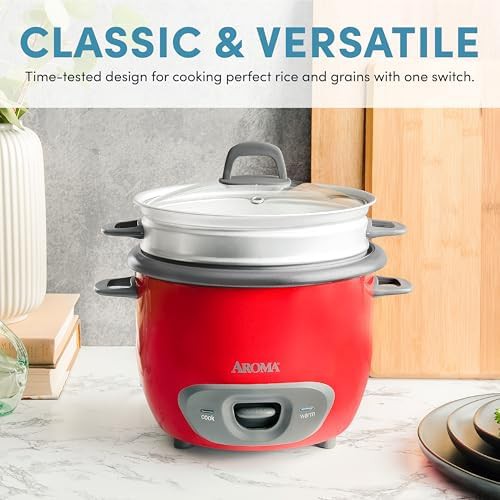 Red fourteen cup steamer and grain cooker — photo 3