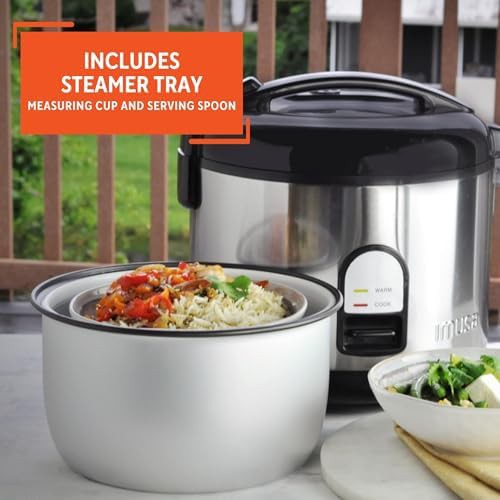 Stainless steel rice cooker with steam tray — photo 5