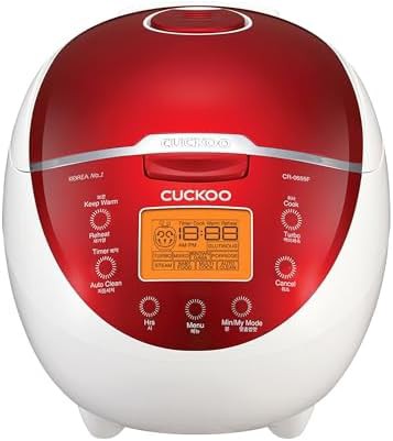 Red 12-cup rice cooker and food steamer