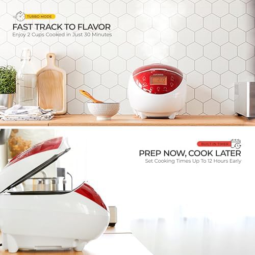 Red 12-cup rice cooker and food steamer — photo 5