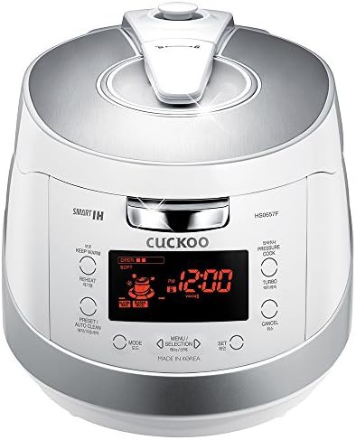 White and silver 6-cup induction pressure cooker