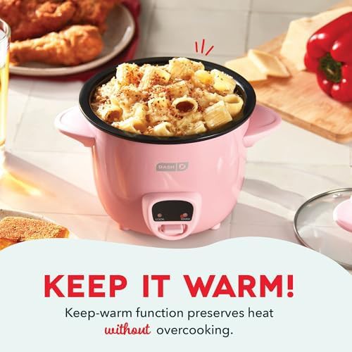 Pink compact rice cooker with nonstick pot — photo 3