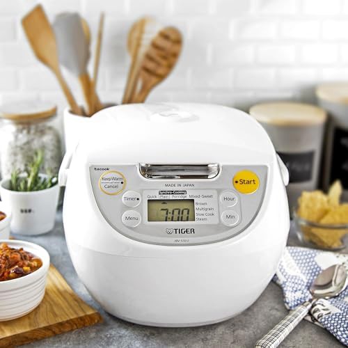 White 5.5 cup micom rice cooker with steamer