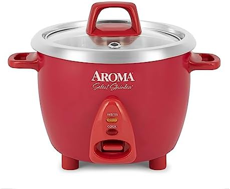 Red six cup stainless steel cooker