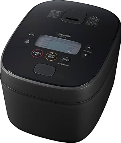 Black induction rice cooker with steamer basket