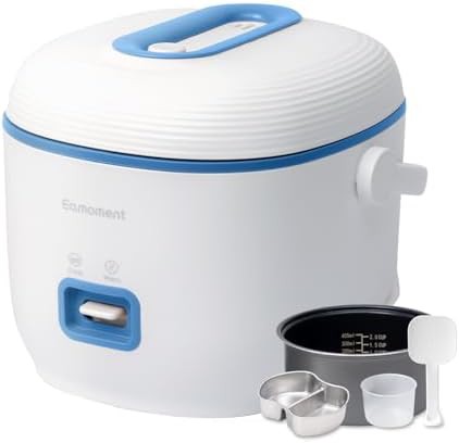 Blue mini rice cooker with vegetable steamer