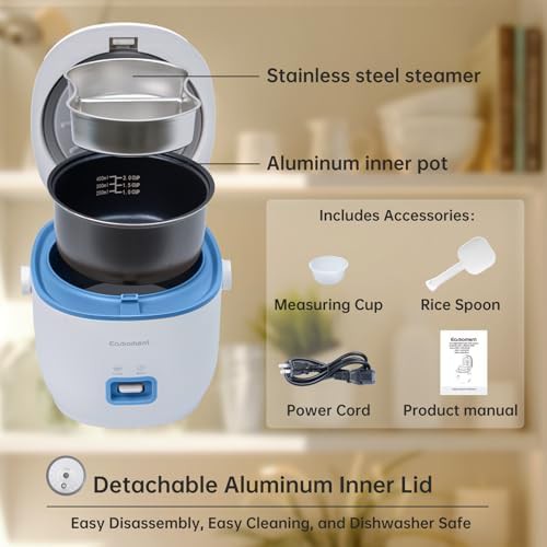 Blue mini rice cooker with vegetable steamer — photo 3