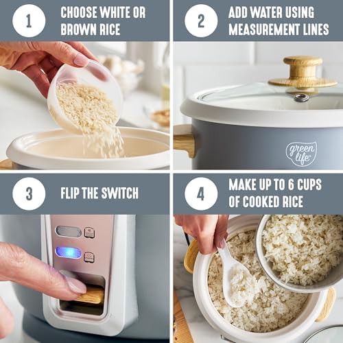 Gray ceramic mini rice cooker three cups — photo 4