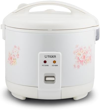 White 10 cup rice cooker with flower pattern