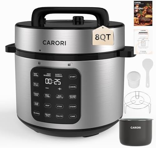 Silver touchscreen eight quart multi cooker