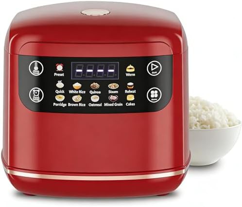 Dark red digital six cup cooker