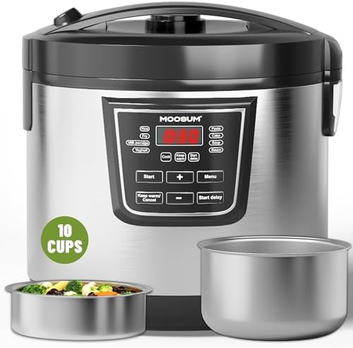 Ten cup stainless steel rice cooker and steamer