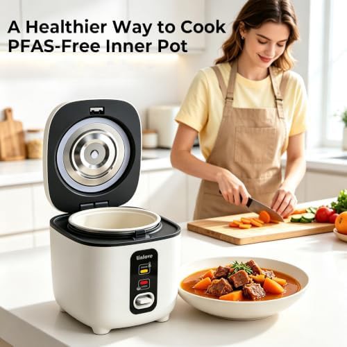 Mini white rice cooker with steamer — photo 4