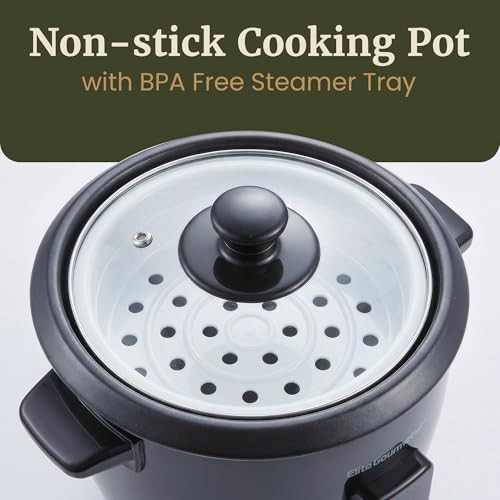 Black rice cooker with steam tray and nonstick pot — photo 4